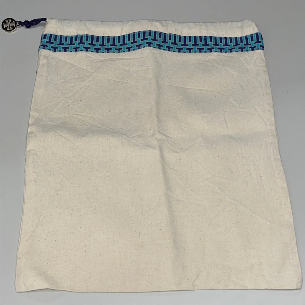 Tory Burch Cream Dust Bag with Blue Trim & gold tone logo